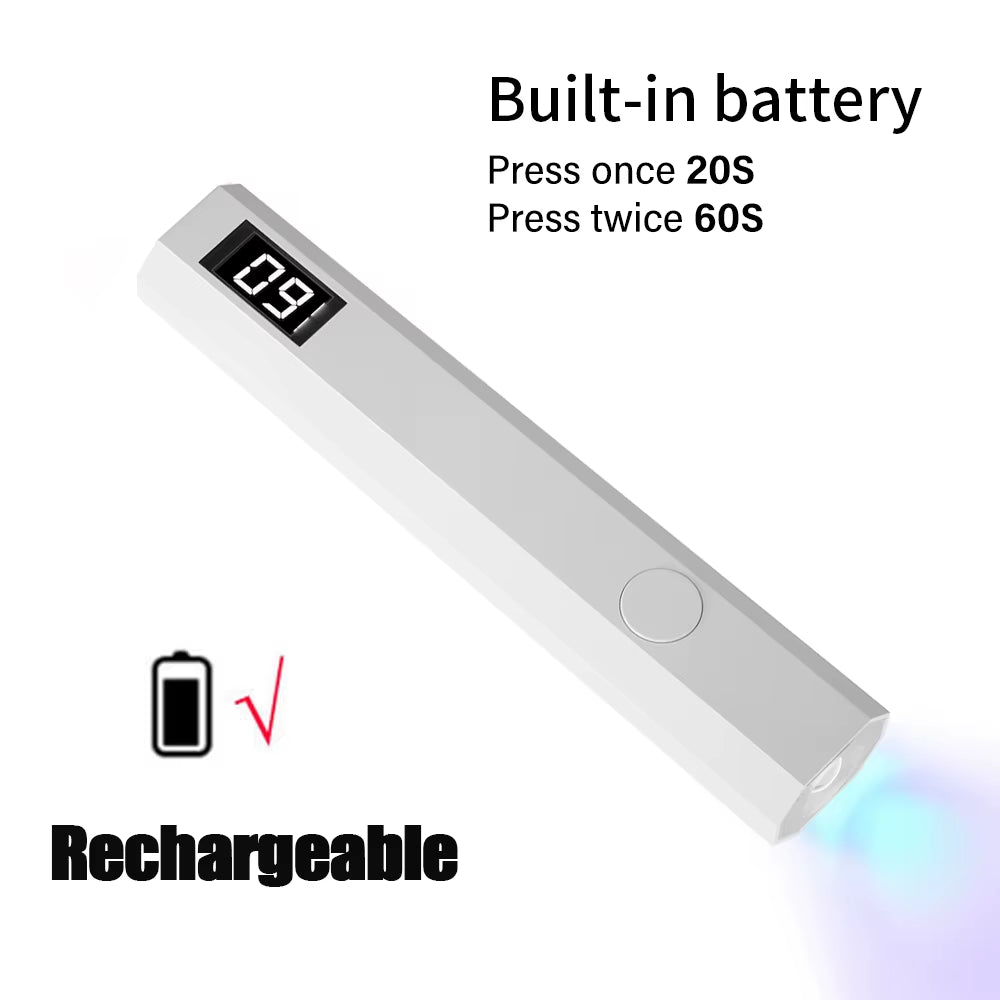 YIKOOLIN Rechargeable Handheld UV LED Nail Lamp 3W Portable Mini Gel Polish Dryer 2 Timer Setting USB Charging Manicure Tool Hom